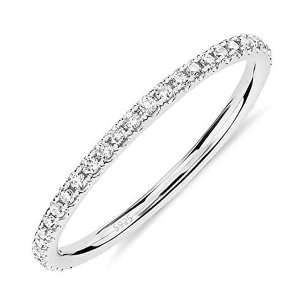 6719 18K White Gold Vermeil 925 Sterling Silver Stackable CZ Ring | Thin